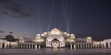 ABU DHABI, UNITED ARAB EMIRATES - March 10, 2019: Qasr Al Watan during the opening ceremony. 
( Ryan Carter / Ministry of Presidential Affairs )
---