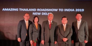 From Right to Left - Khun Isra, Director-TAT, New Delhi; Mr. Thirapath Mongkolnavin, Minister, Royal Thai Mission; Mr. Charun Ohnmee, Deputy Governor for Policy and Planning; Mr. Vachirachai Sirisumpan