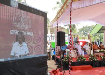 Hon’ble Chief Minister Shri Pinarayi Vijayan inaugurating the solar energy-driven Miniature Railway, Urban and Eco Park, and swimming pool through video conference at Veli Tourist Village in Thiruvananthapuram on Monday. Hon’ble Minister for Co-operation, Tourism and Devaswoms, Shri Kadakampally Surendran; Shri V.S. Sivakumar MLA; Shri K. Sreekumar, Mayor; Shri M. Vijayakumar, Chairman, KTDC; Smt Rani George, Secretary, Tourism; and Shri P. Bala Kiran, Director, Tourism, are also seen on the dais