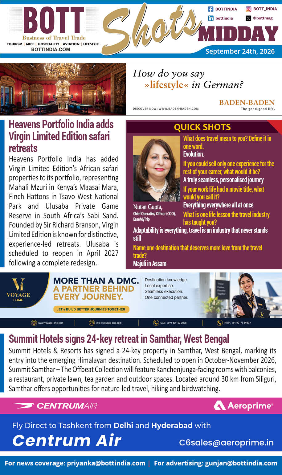 Get your quick dose of top travel, tourism, and hospitality news during the day along with key appointments, visa updates, and a dash of fun with rapid-fire bites —all in a crisp, engaging format!