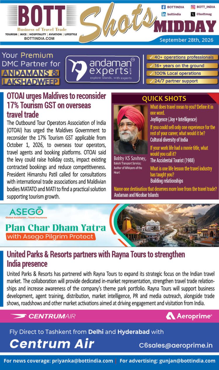 Get your quick dose of top travel, tourism, and hospitality news during the day along with key appointments, visa updates, and a dash of fun with rapid-fire bites —all in a crisp, engaging format!