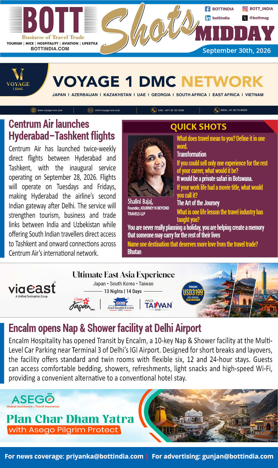 Get your quick dose of top travel, tourism, and hospitality news during the day along with key appointments, visa updates, and a dash of fun with rapid-fire bites —all in a crisp, engaging format!