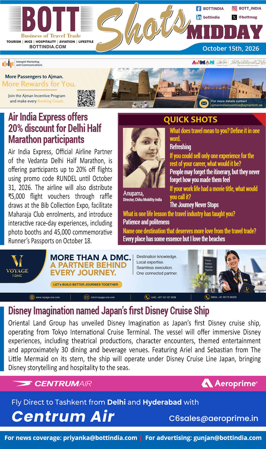 Get your quick dose of top travel, tourism, and hospitality news during the day along with key appointments, visa updates, and a dash of fun with rapid-fire bites —all in a crisp, engaging format!